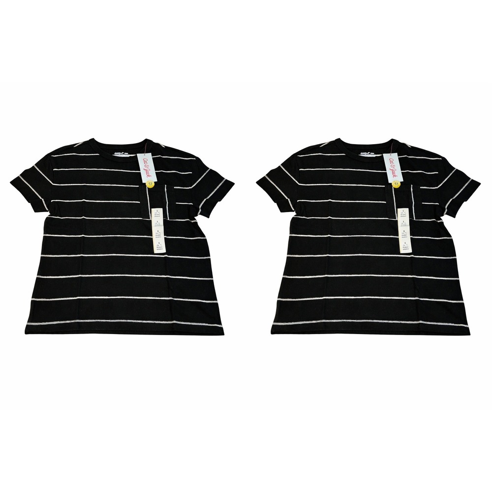 Cat Jack Boys‎ Striped Short Sleeve Pocket T Shirt Size S 6-7 Black White